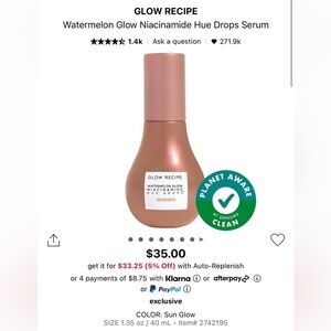 GLOW RECIPE Watermelon Glow Niacinamide Hue Drops Serum SUNGLOW